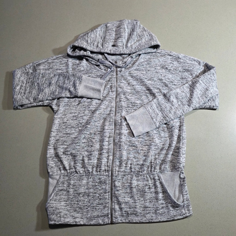 Athleta Womens Gray Space Dye Full Zip Hoodie Sweatshirt Thumbholes Size M